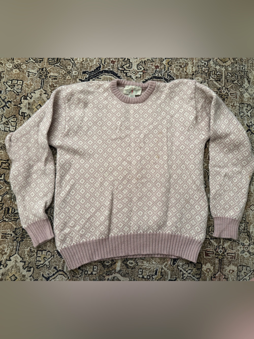 Vintage J Crew Women's Fair Isle Crewneck Sweater - Pink